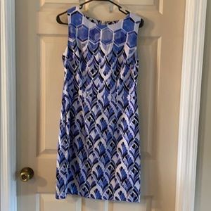 Blue and white pencil dress